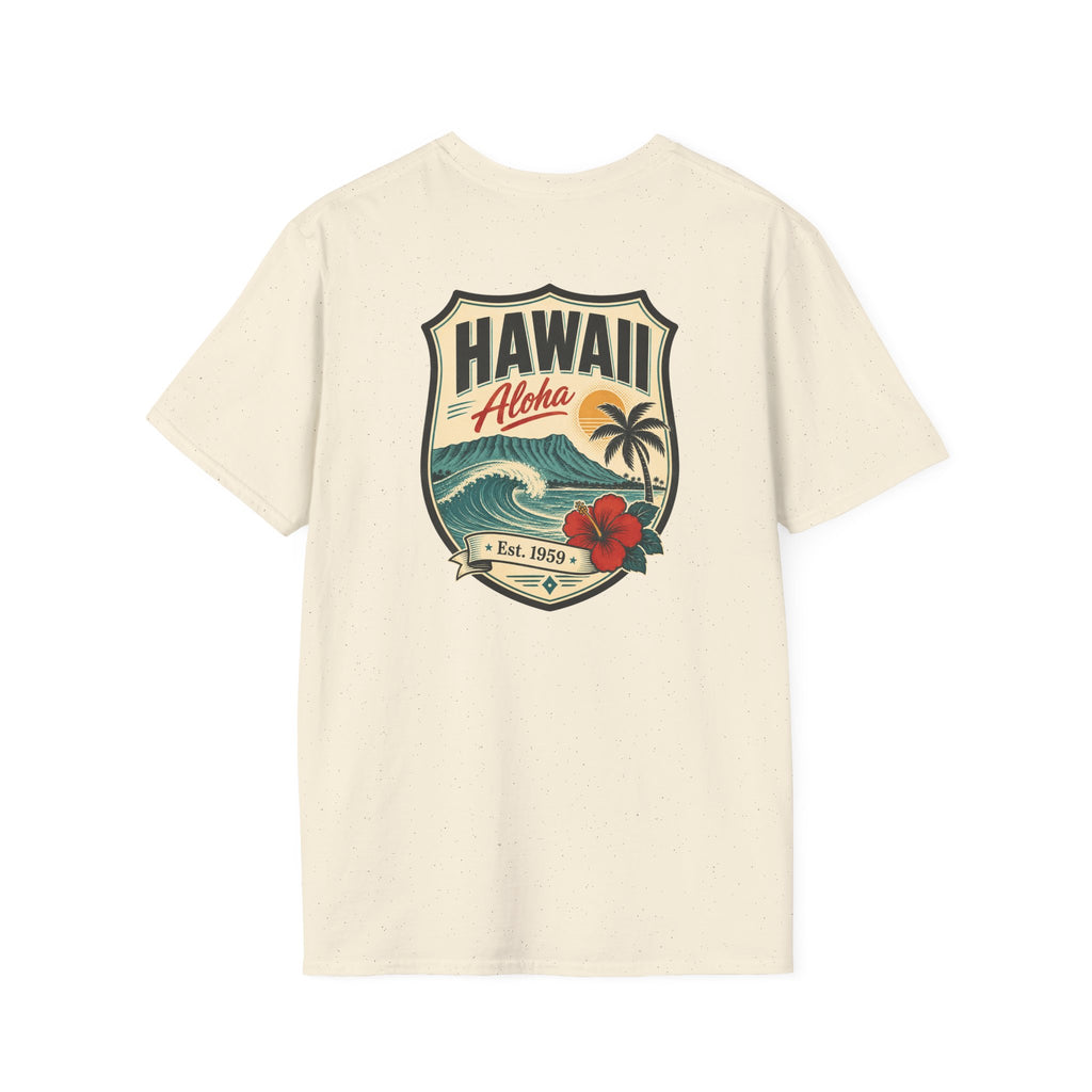 Hawaii badge graphic T-shirt, natural, short-sleeve crew neck