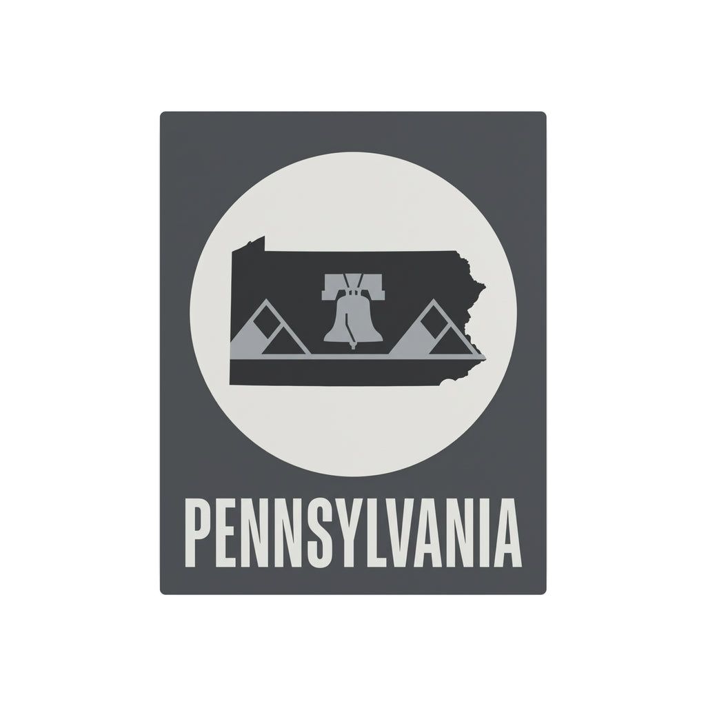 Pennsylvania metal wall sign with oval emblem, Liberty Bell silhouette, and 'PENNSYLVANIA' lettering