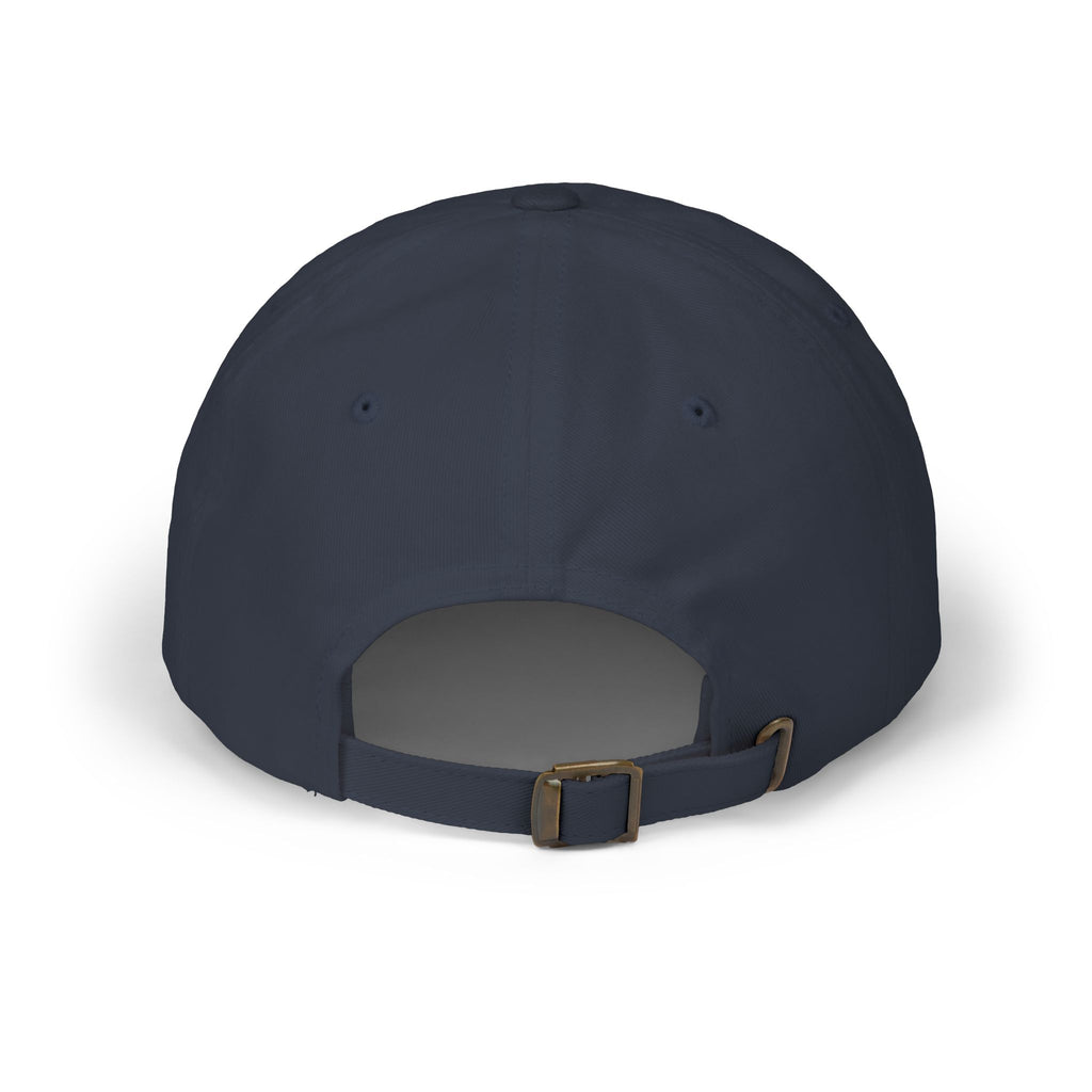 Navy dad cap with adjustable back strap and curved brim