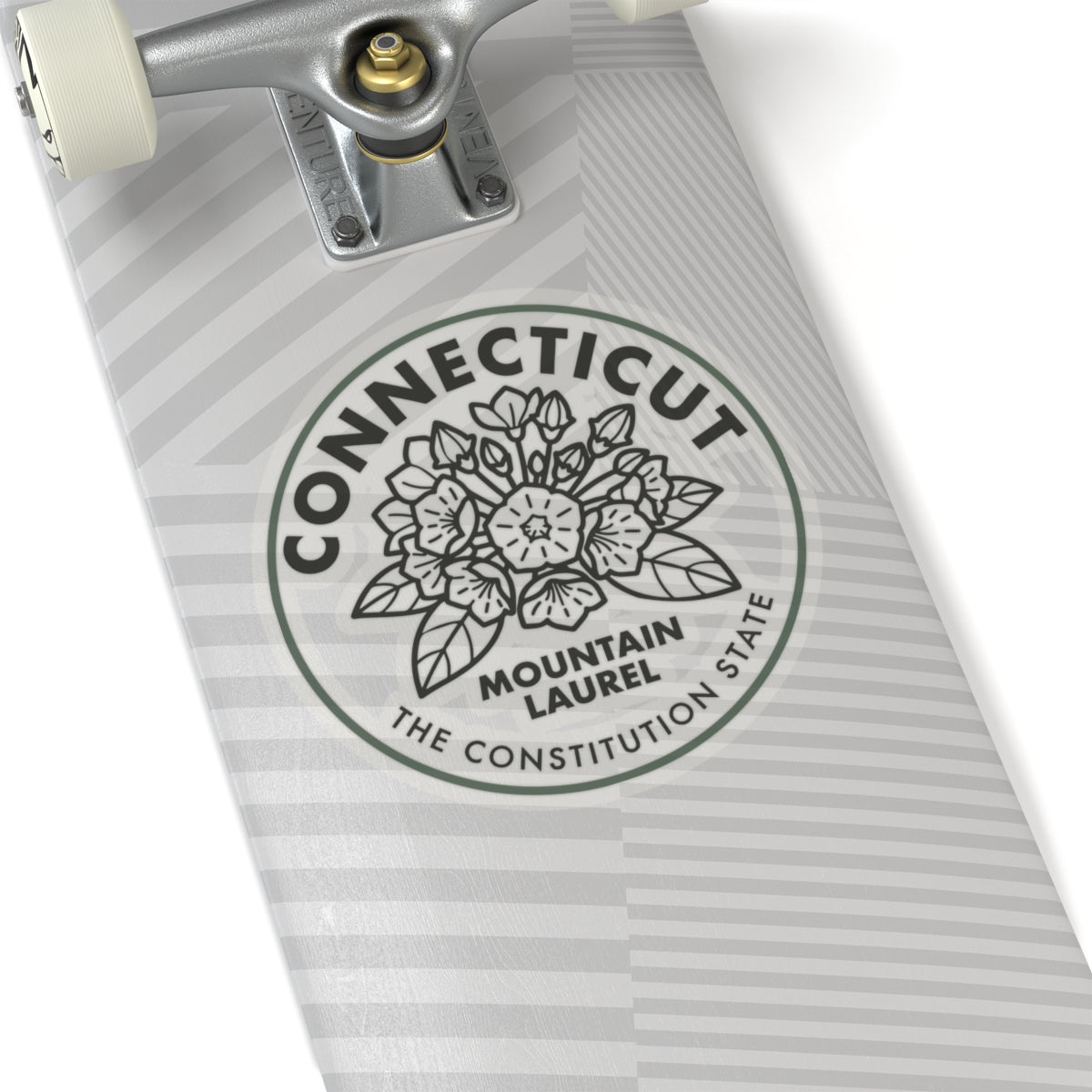 Transparent vinyl Connecticut Mountain Laurel seal sticker with floral wreath