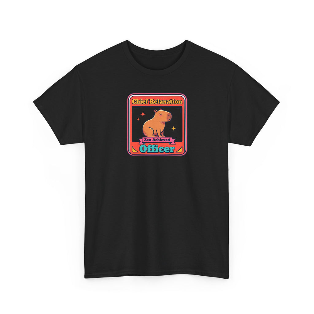 Black T-shirt with capybara zen graphic and 'Officer' text