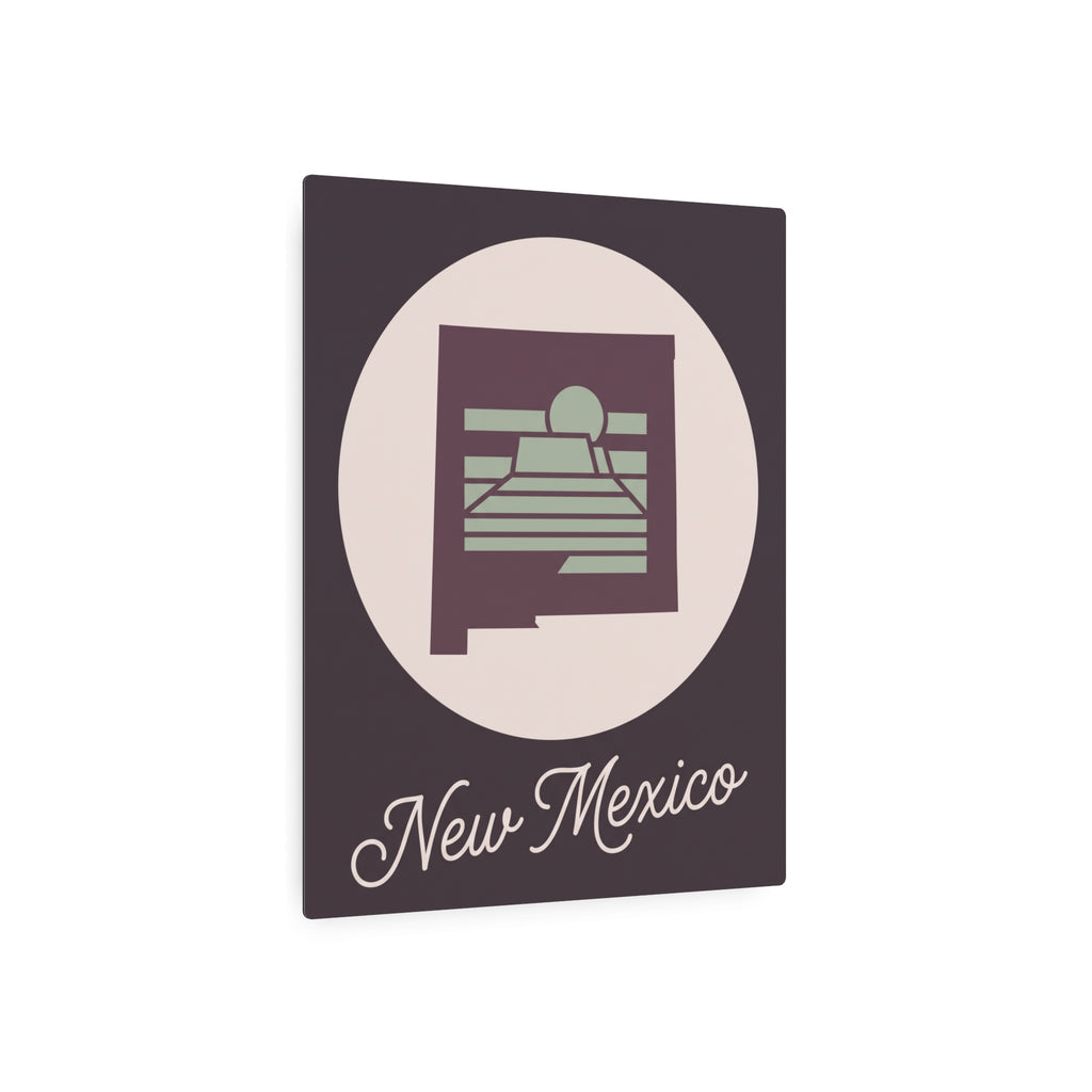 New Mexico metal wall art sign with emblem and cursive script, sage green accents