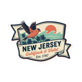 New Jersey Goldfinch & Violet vintage state badge sticker decal, “Est. 1787” readable.