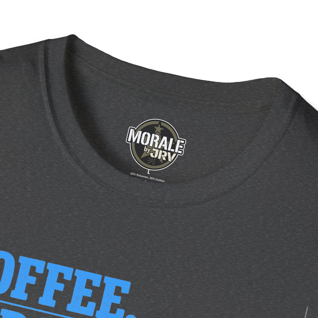Dark heather T-shirt with “Morale by Juri” neck logo
