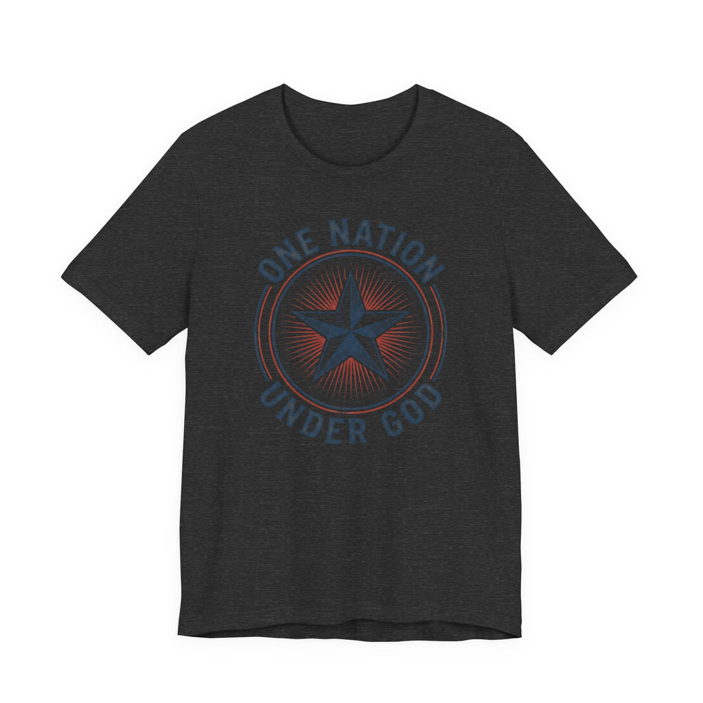 Charcoal patriotic star badge T-shirt with 'Under God' text