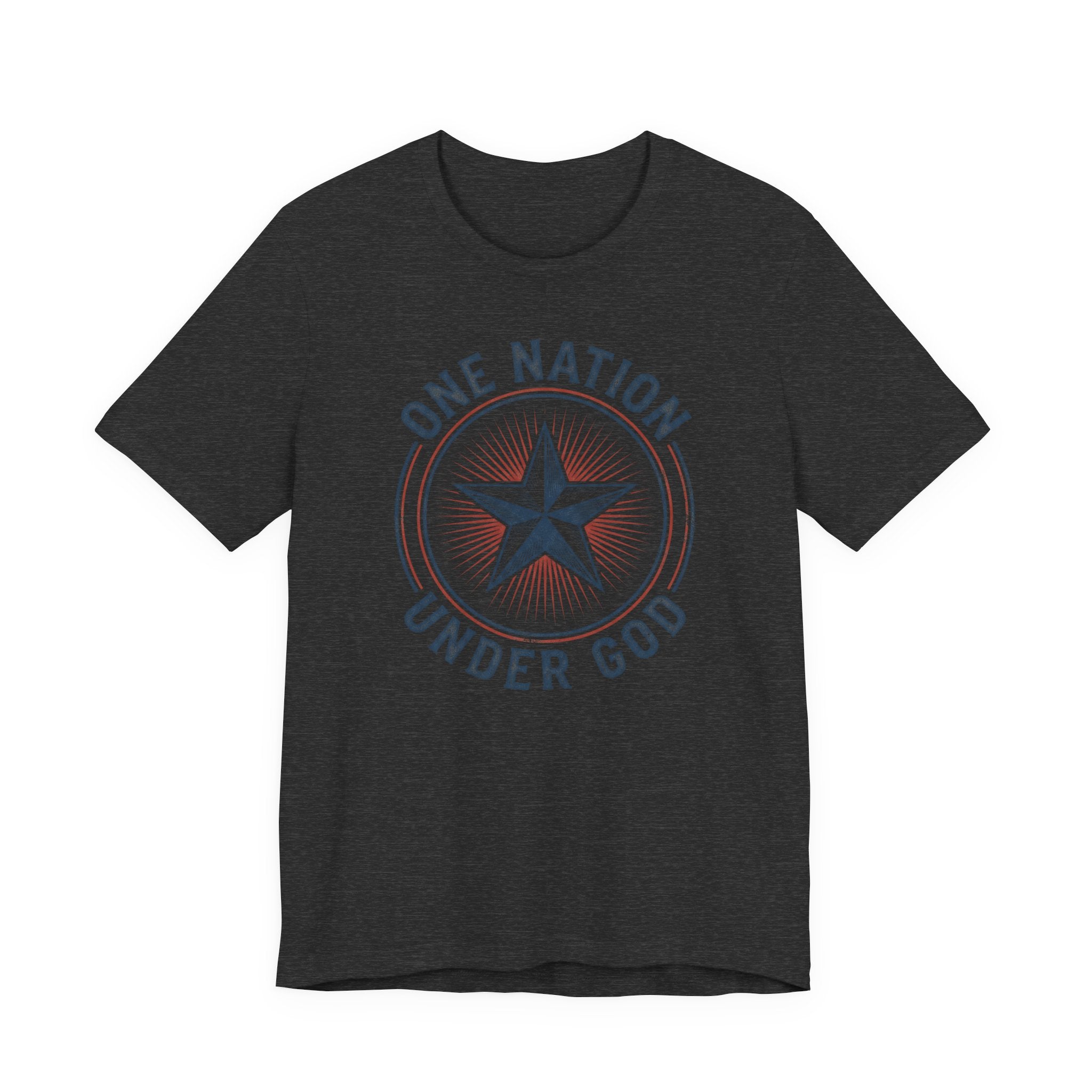 Charcoal patriotic star badge T-shirt with 'Under God' text