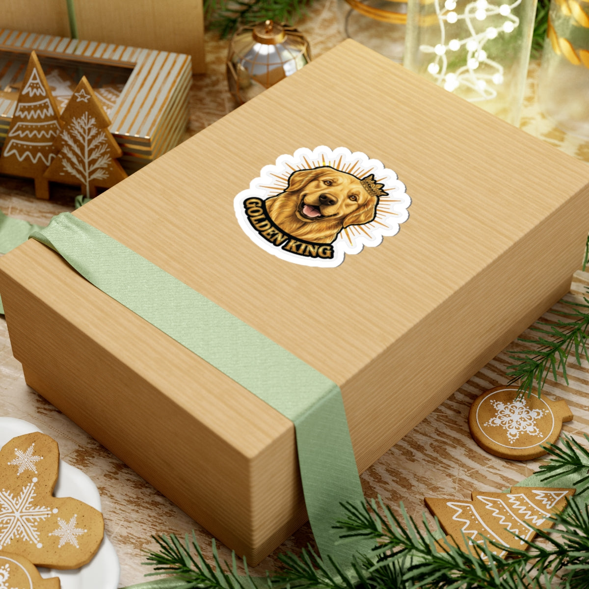 Small Golden King sticker featuring crown-wearing golden retriever