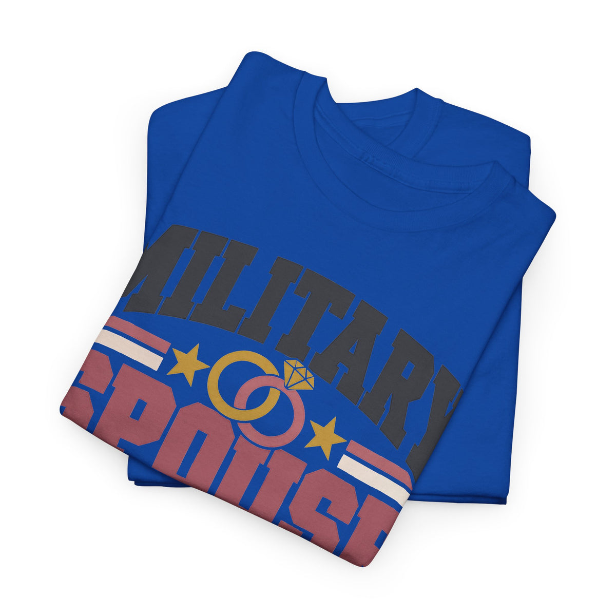 Unisex graphic T-shirt, royal blue, folded front shows patriotic text and stars