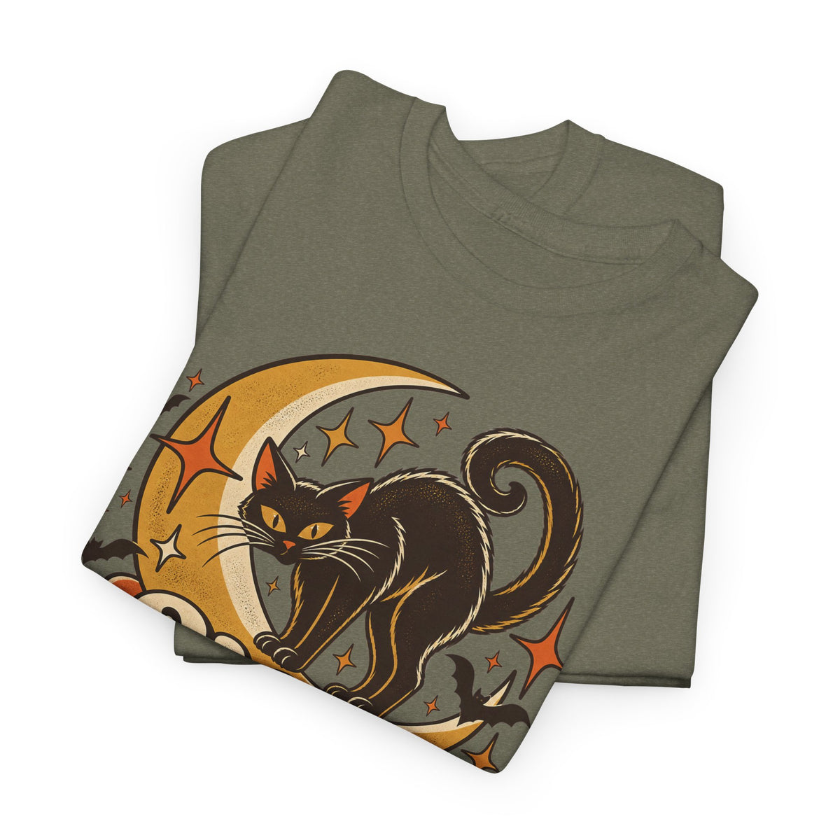 Hex Appeal Black Cat T-Shirt, Retro Crescent Moon Witchy Halloween Shirt for Women and Men, Funny Spooky Cat Lover Tee