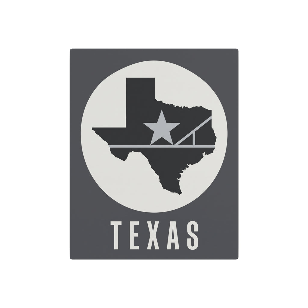 Texas metal wall sign, dark gray square with circular emblem, star-state silhouette and TEXAS text