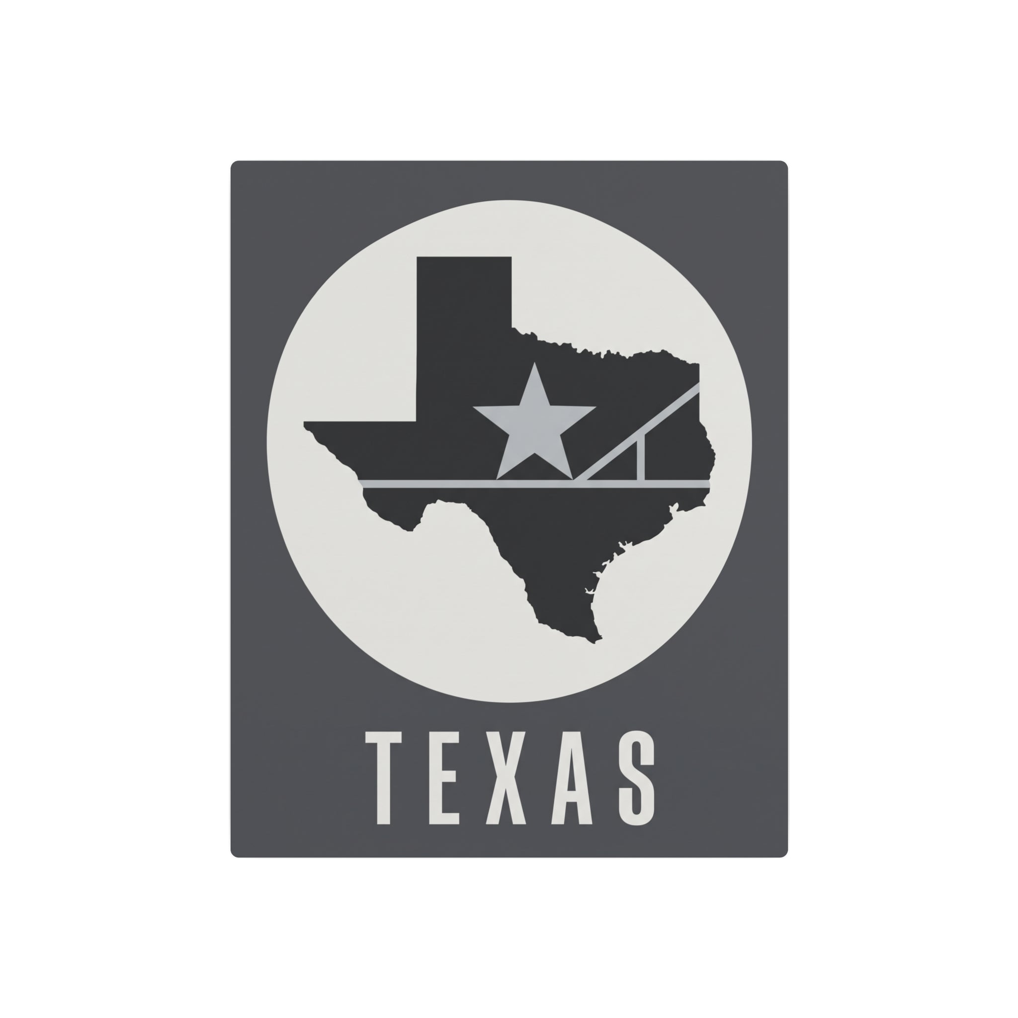 Texas metal wall sign, dark gray square with circular emblem, star-state silhouette and TEXAS text