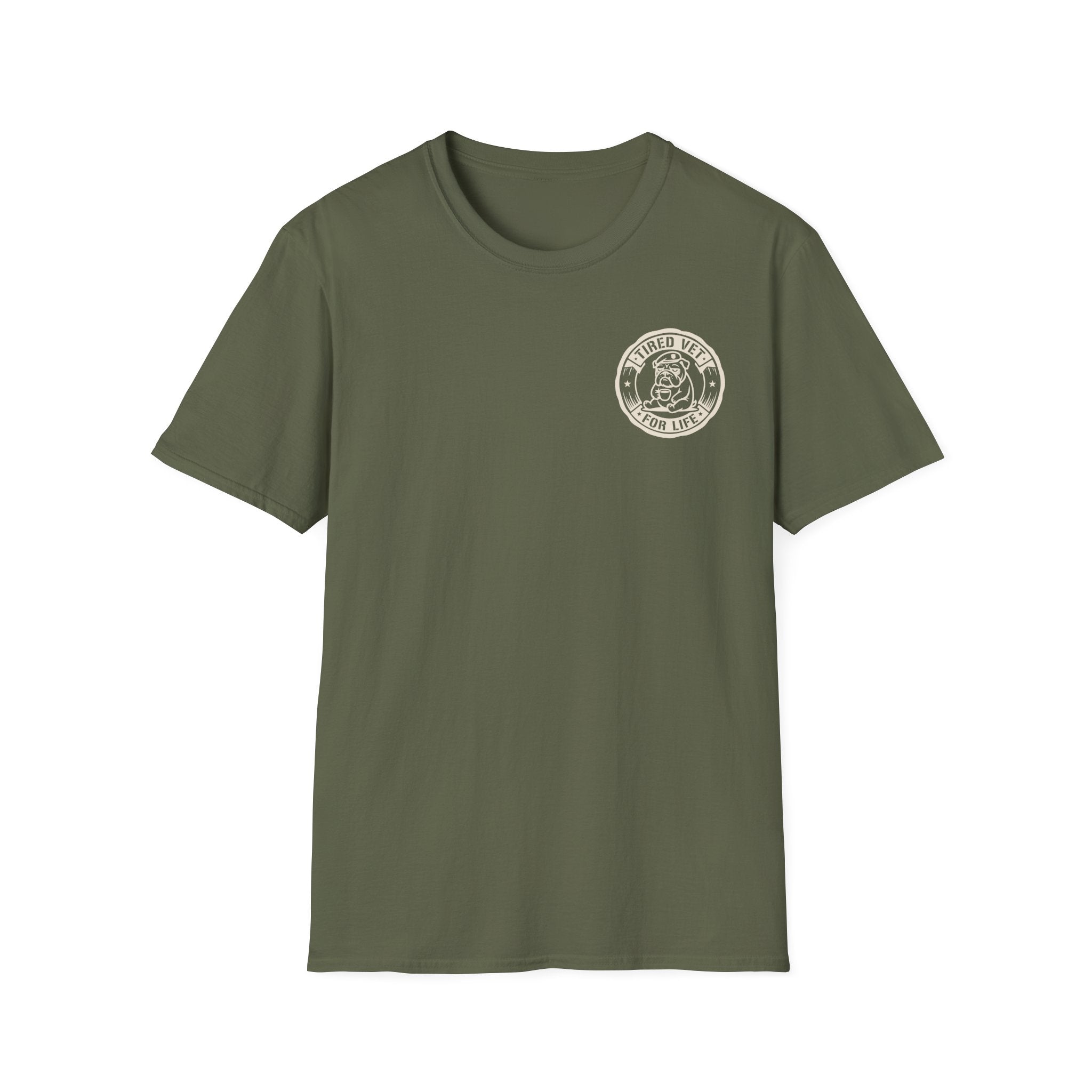 Graphic t-shirt in olive green with small circular chest logo print