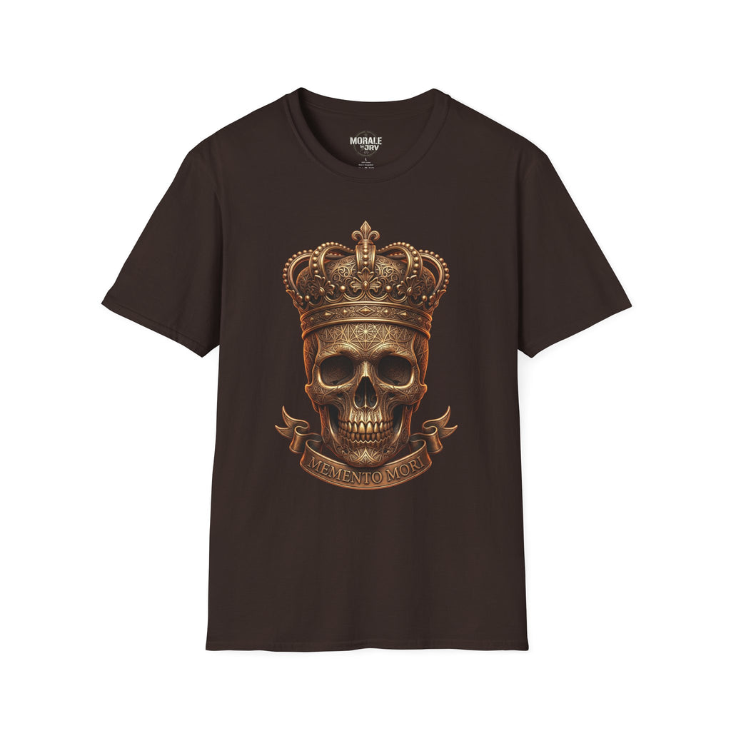 Dark Chocolate Crowned Skull T-Shirt with gold crown skull artwork
