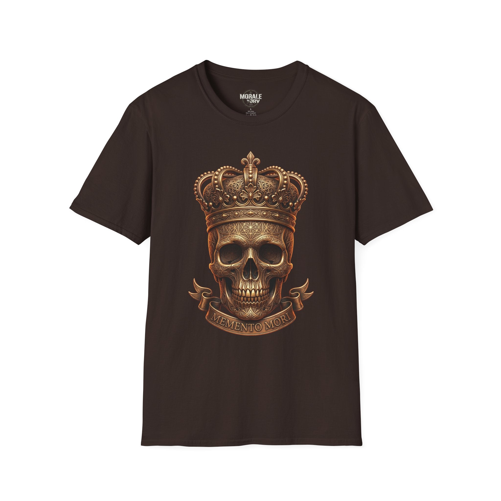 Dark Chocolate Crowned Skull T-Shirt with gold crown skull artwork