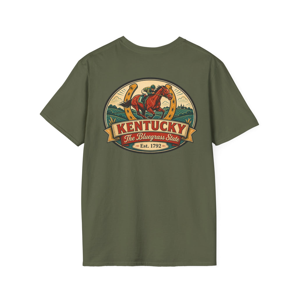 Military green T-shirt with Kentucky logo and horse graphic, Est. 1792.