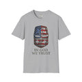 Sport grey T-shirt with crusader helmet flag graphic and “IN GOD WE TRUST”