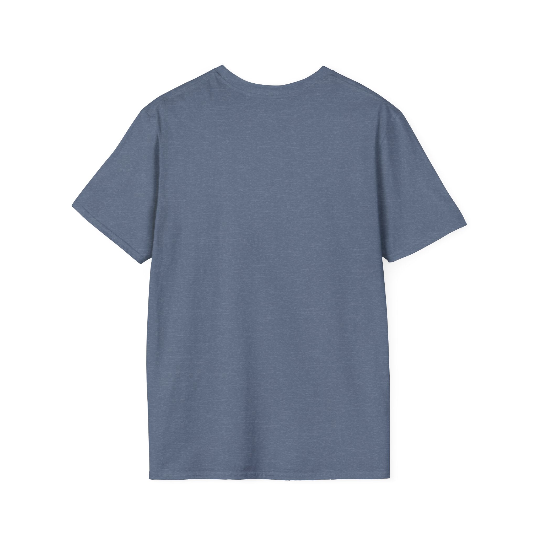 Solid slate blue T-shirt with crew neck, no graphic