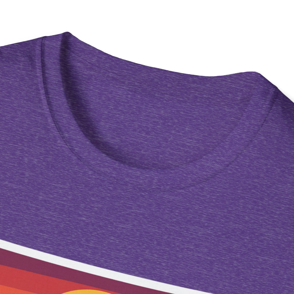 Heather purple T-shirt neckline and back seam close-up
