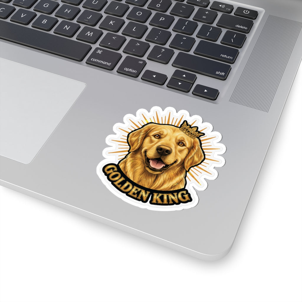 Golden King sticker with golden retriever portrait wearing a crown
