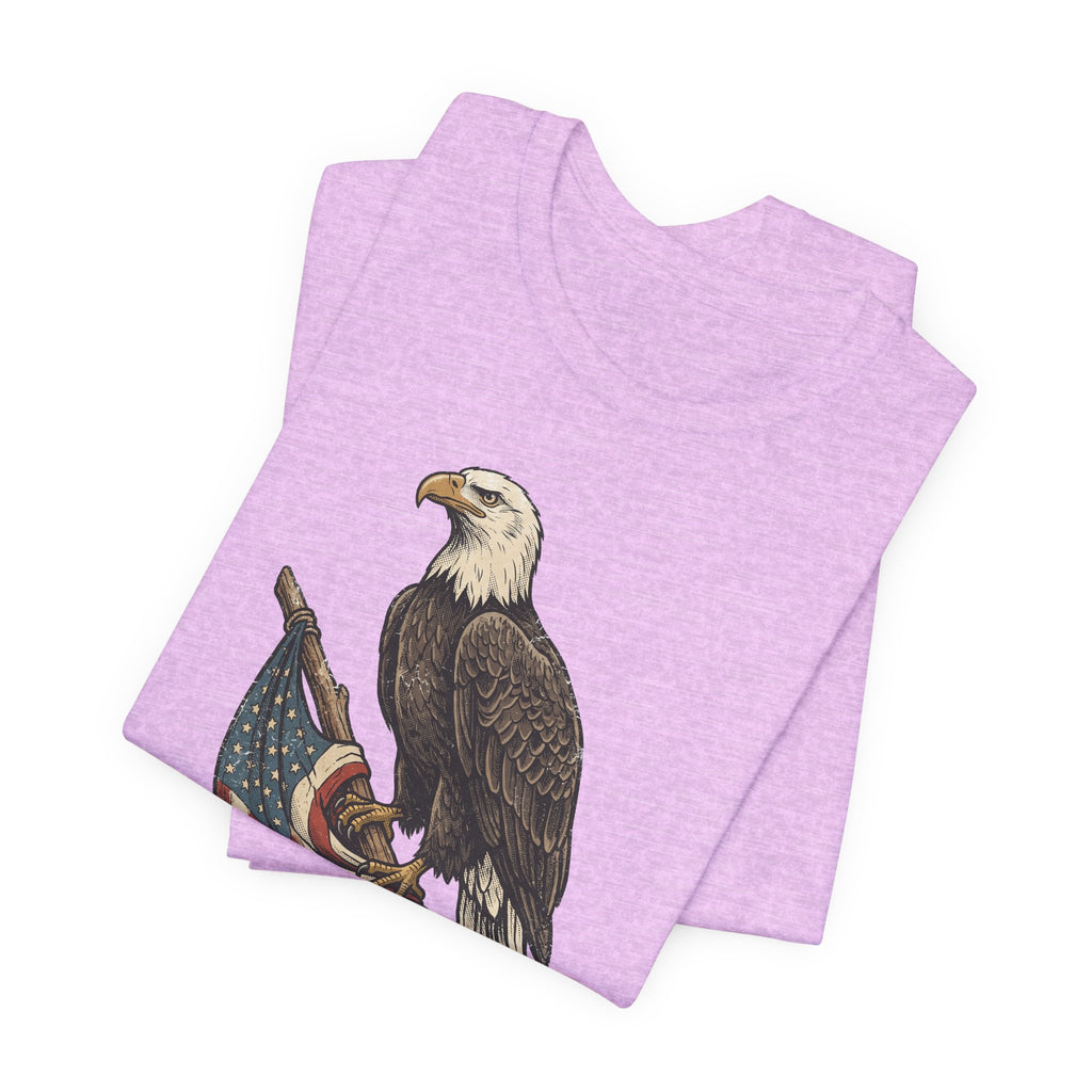 Heather purple eagle and stars flag graphic T-shirt, crew neck, short sleeves