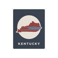Kentucky metal sign with circular map silhouette, red bridge lines, and “KENTUCKY” text