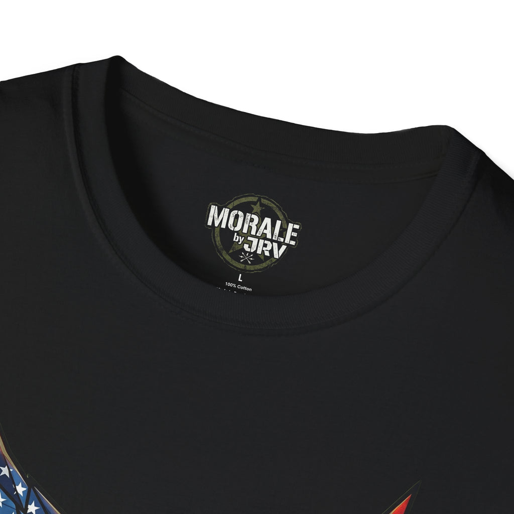 American Flag Phoenix Unbroken T-Shirt, black crewneck with inner neck label
