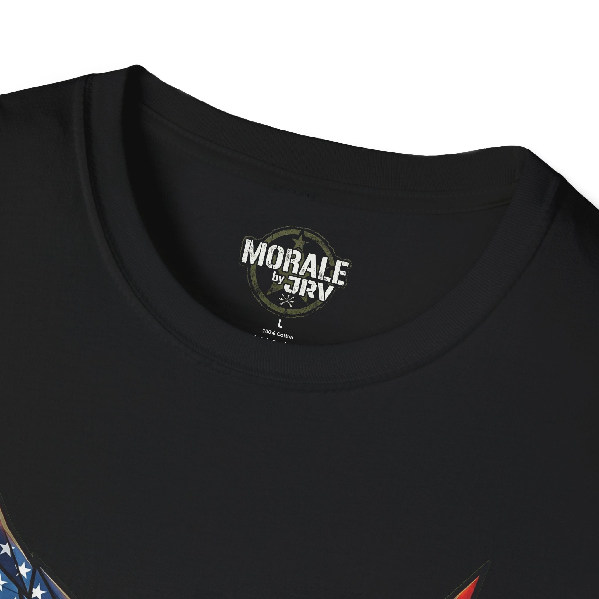 American Flag Phoenix Unbroken T-Shirt, black crewneck with inner neck label