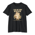 Crewneck T-shirt in black with owl coffee mug graphic and 'I did my own research'