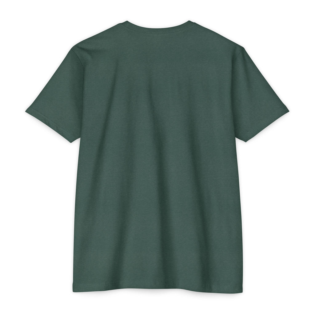 Green crewneck t-shirt with short sleeves, front view