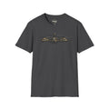 Dark heather T-shirt with Apache helicopter formation graphic across the chest