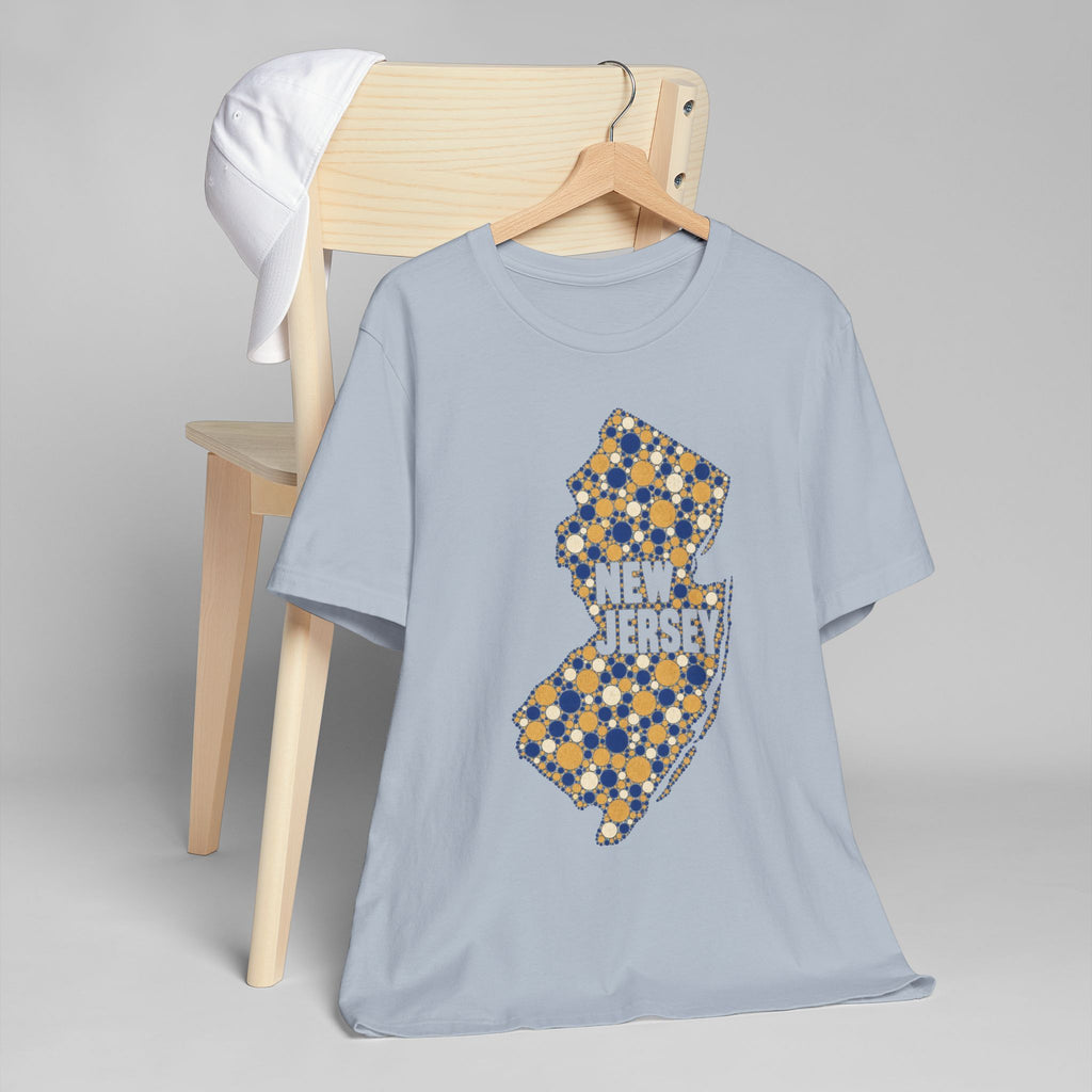 Light blue crewneck T-shirt with dotted New Jersey floral map graphic