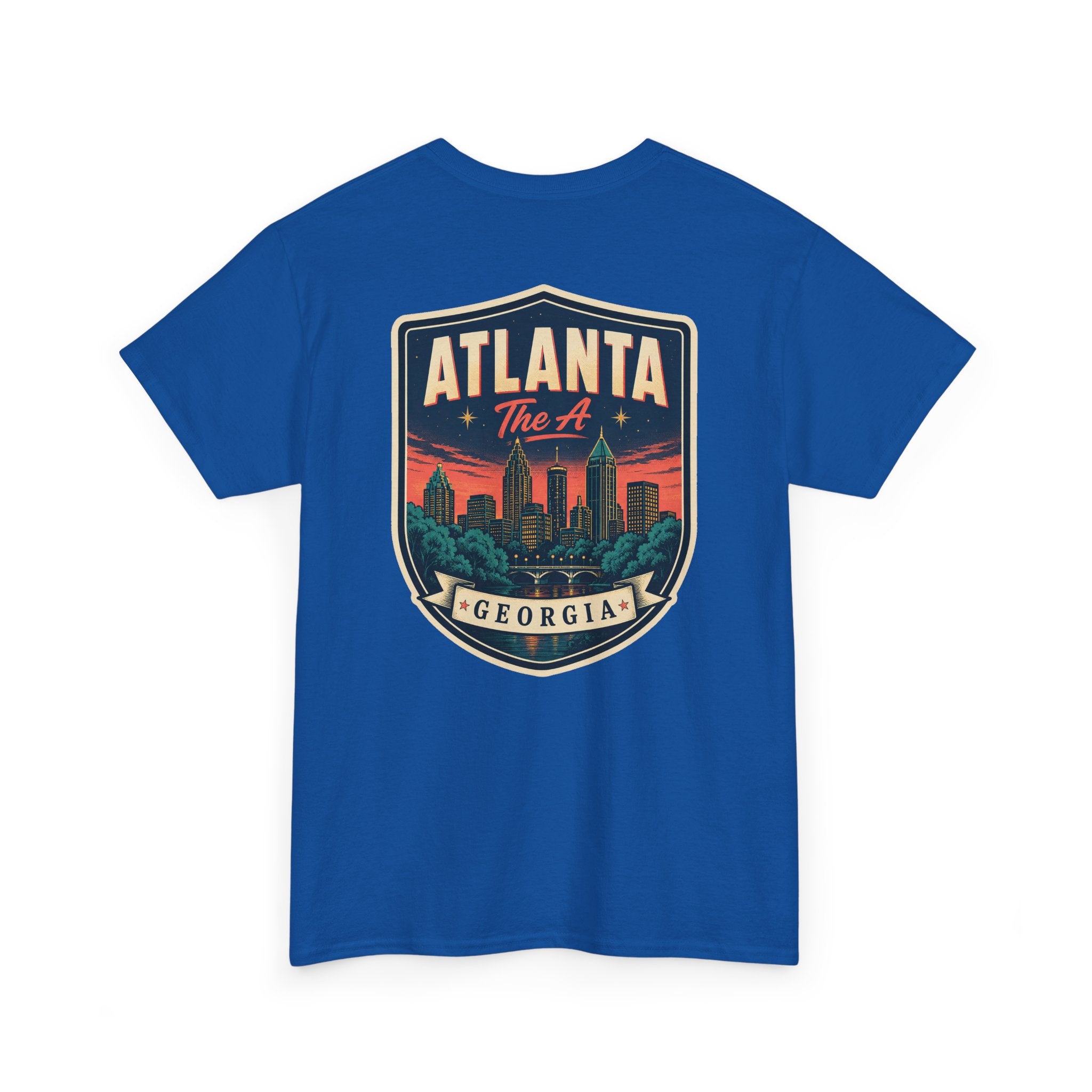 Royal blue T-shirt with Atlanta Georgia skyline badge print