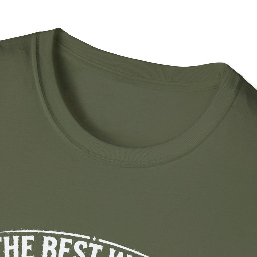 Military green T-shirt neckline close-up, crew neck