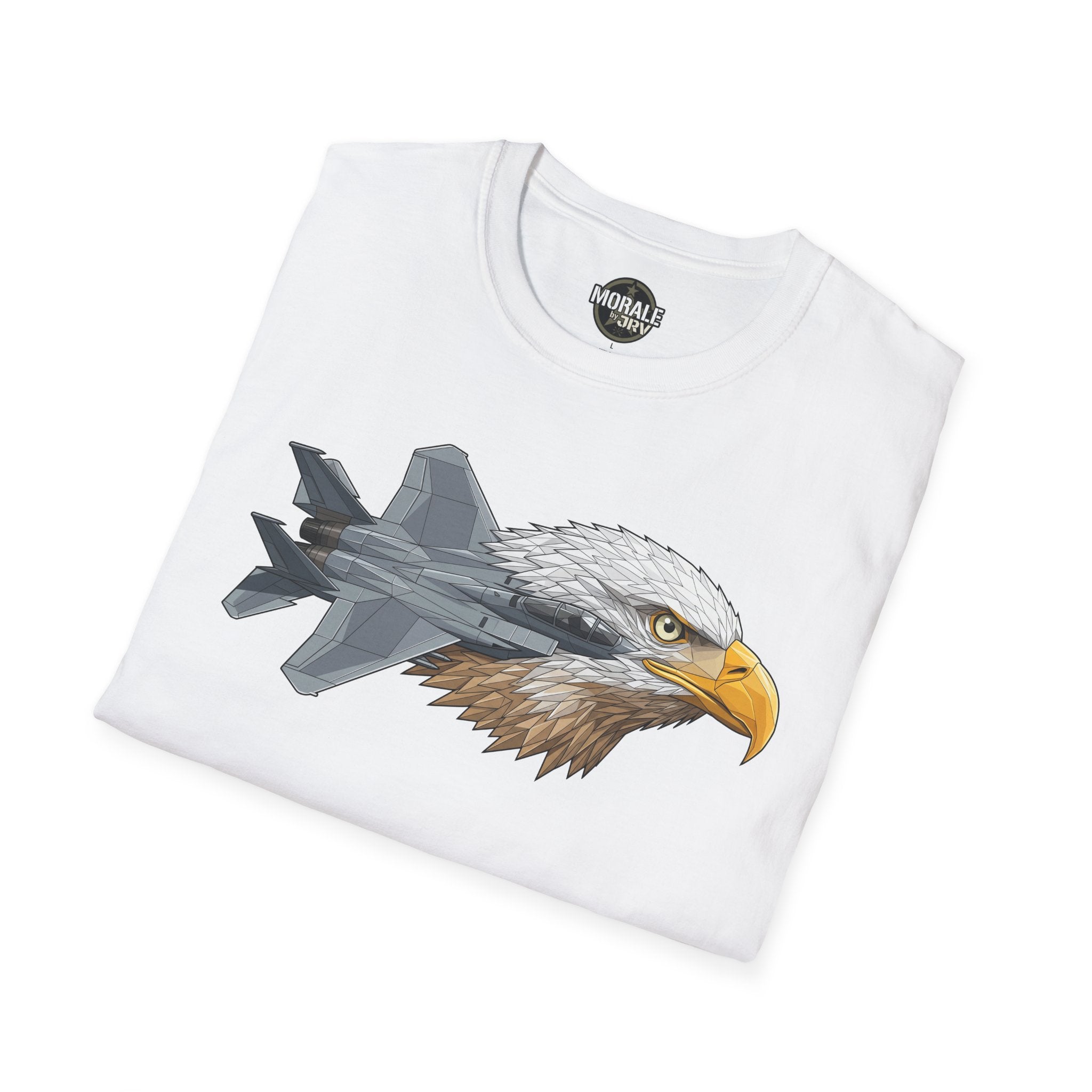 White T-Shirt with eagle head and fighter jet graphic