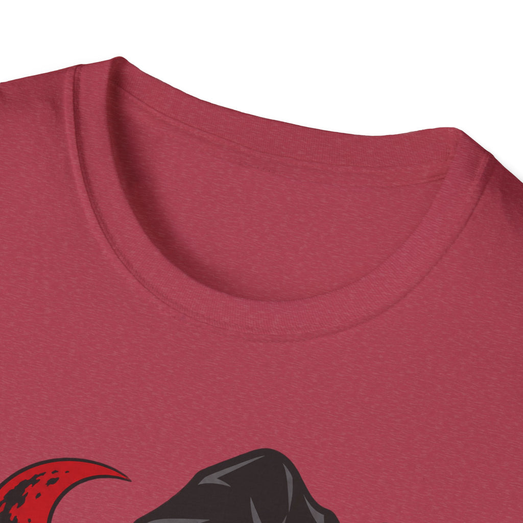 Red crew-neck T-shirt close-up of neckline and upper chest fabric