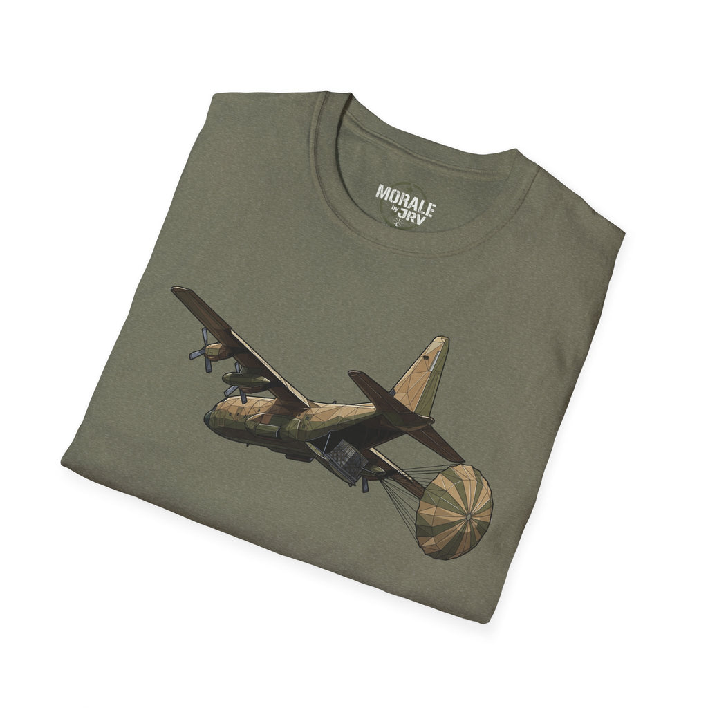 Vintage C-130 cargo plane T-shirt, military green with aircraft graphic