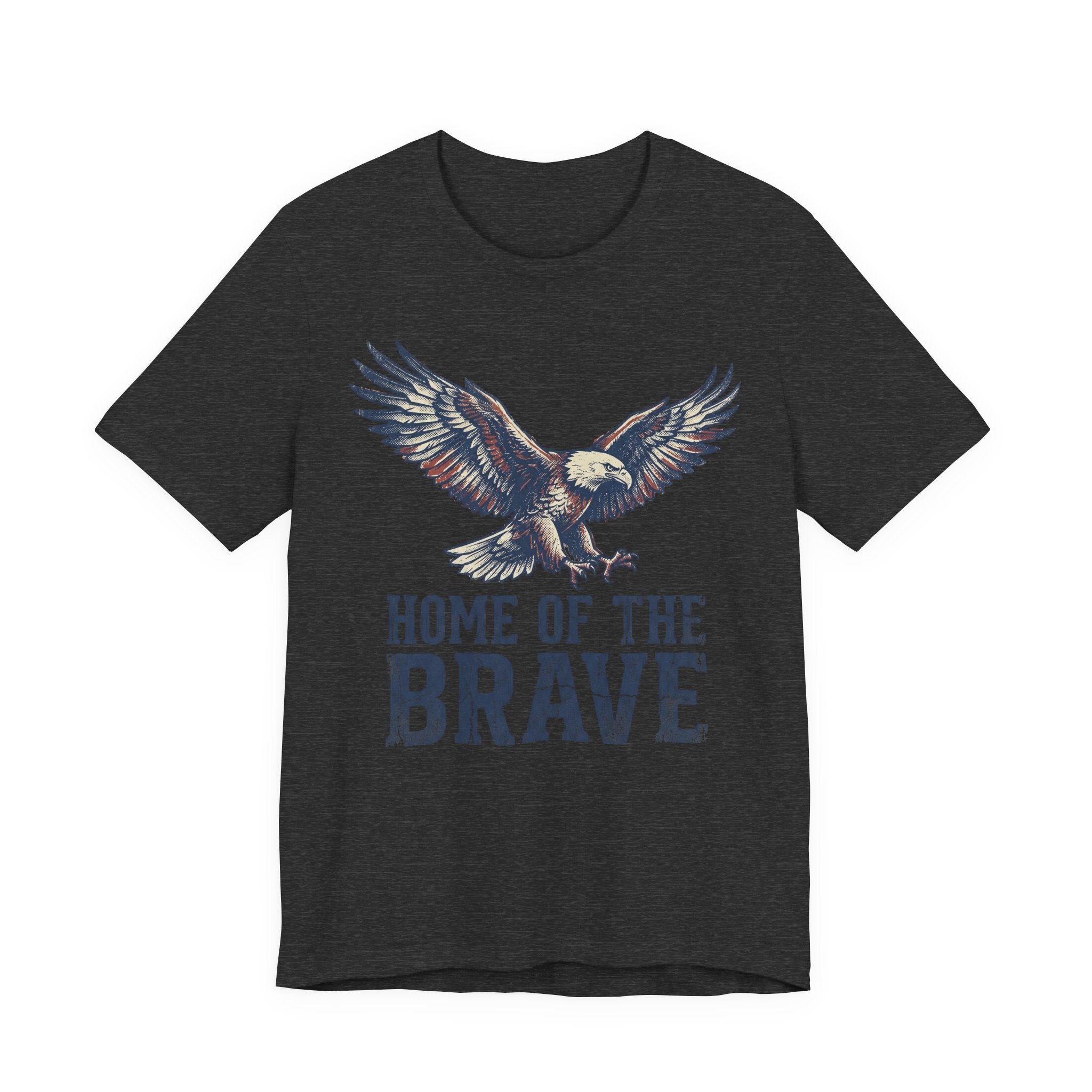 Charcoal T-shirt with bald eagle graphic and “Home of the Brave” text