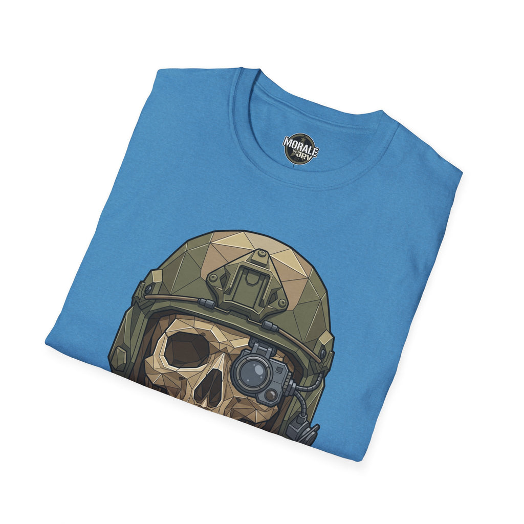 Tactical Skull T-Shirt hellblau mit großer Helm-Skull-Grafik auf der Vorderseite