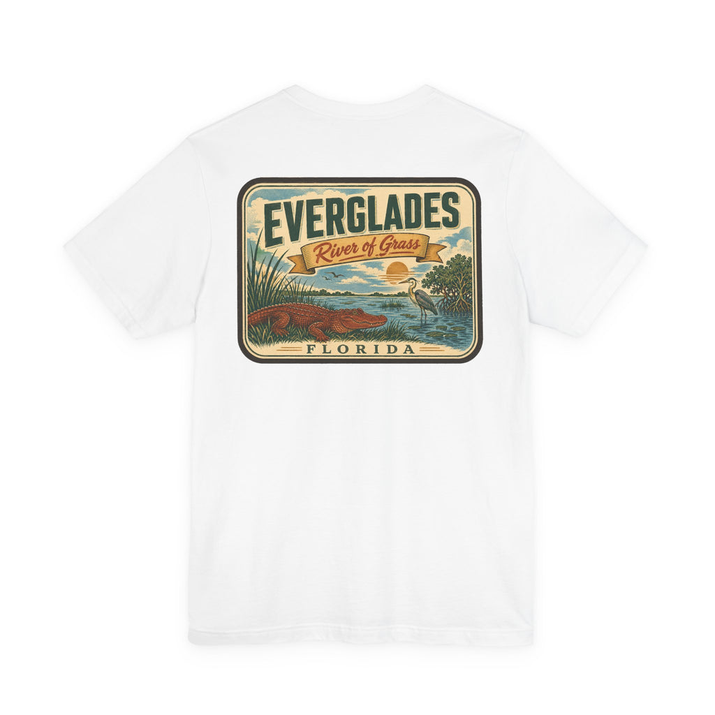 White T-shirt with vintage Everglades River of Grass graphic logo print