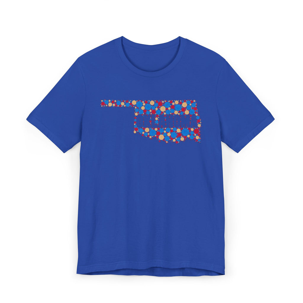 Royal blue Oklahoma floral map graphic t-shirt, crew neck short sleeves