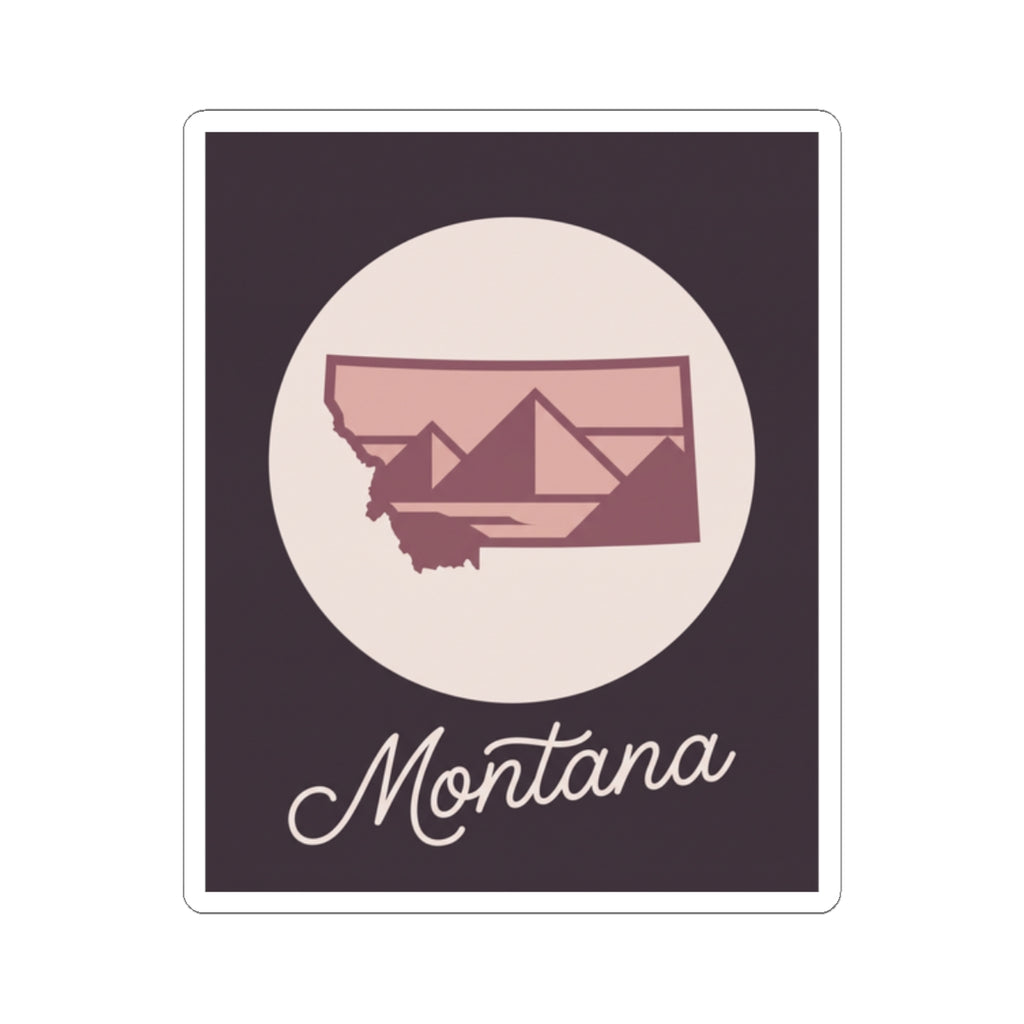 Montana travel sticker decal with state outline, mountain shapes, and “Montana” script