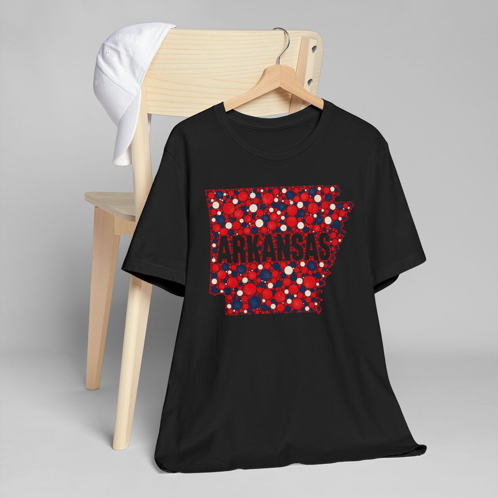 Black crew-neck t-shirt with Arkansas front graphic