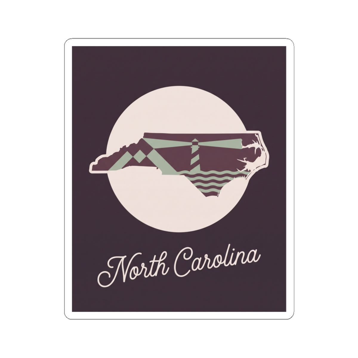 North Carolina state silhouette kiss-cut decal sticker with “North Carolina” script text