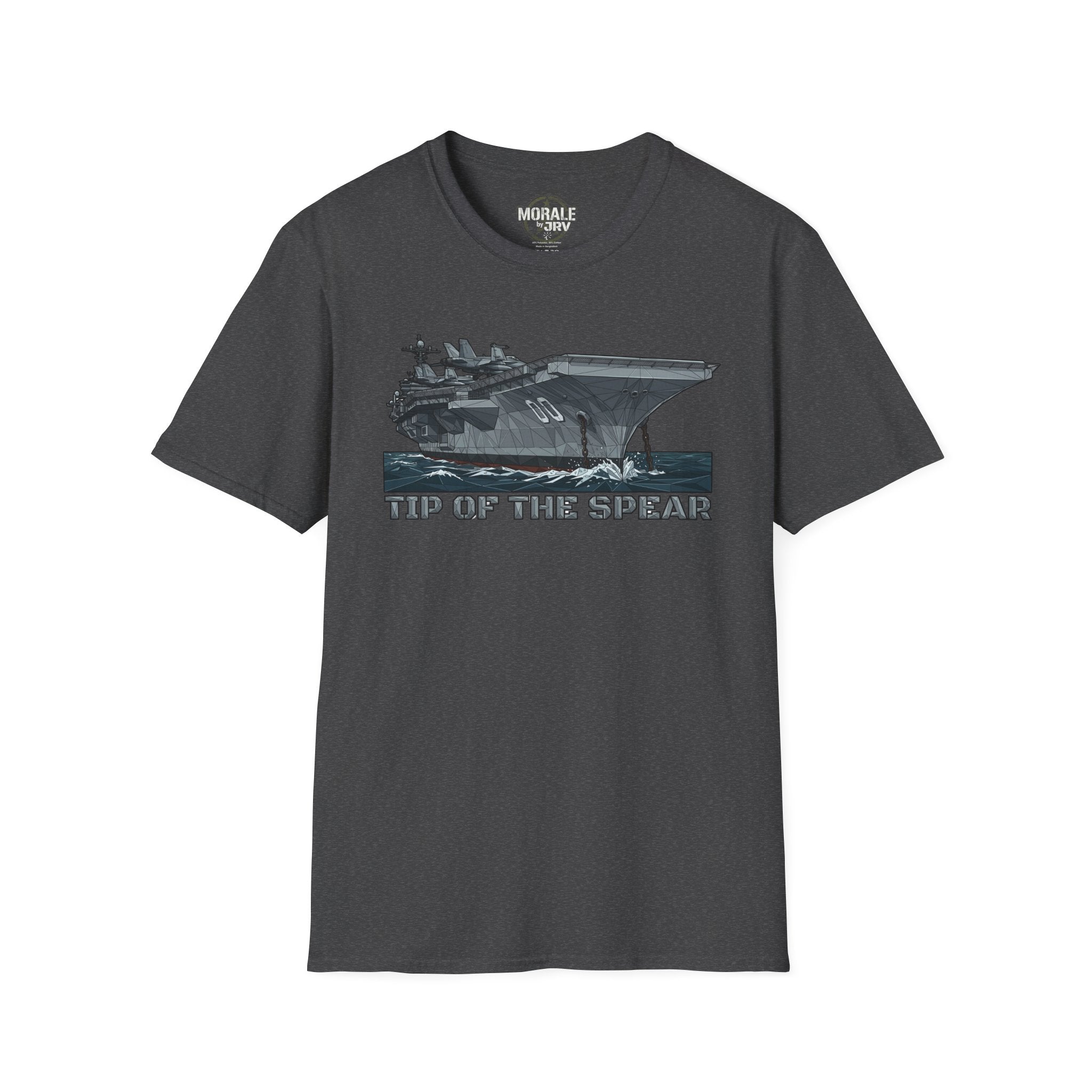 Dark T-shirt with 'TIP OF THE SPEAR' aircraft carrier front graphic