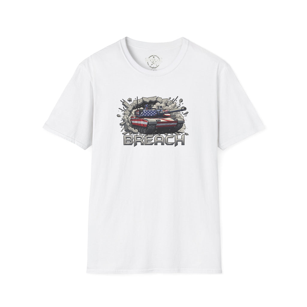 American flag tank “BREACH” graphic T-shirt, white