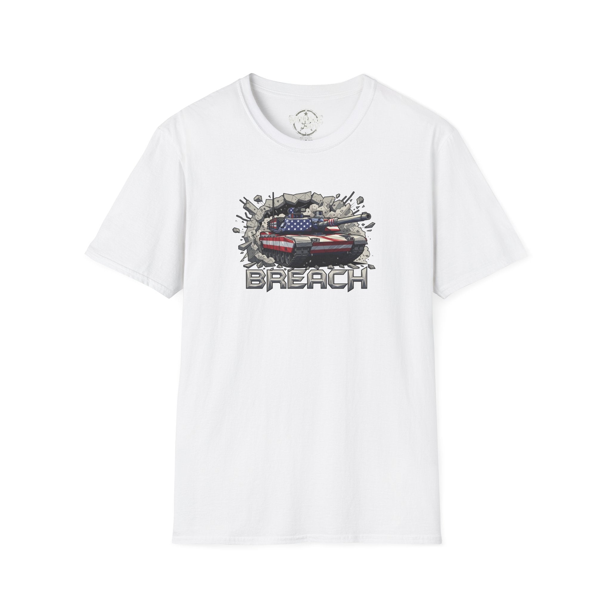 American flag tank “BREACH” graphic T-shirt, white
