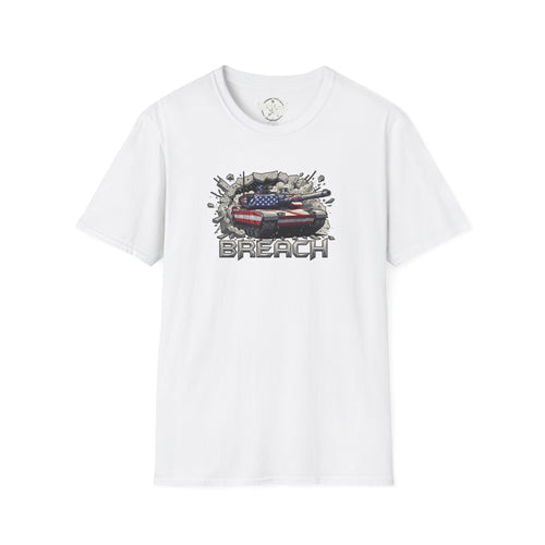American flag tank “BREACH” graphic T-shirt, white