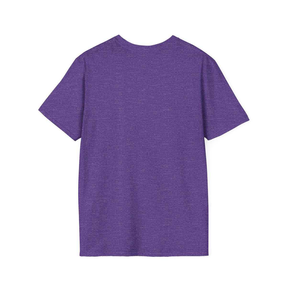 Heather purple crewneck T-shirt back view, solid color with no visible graphic