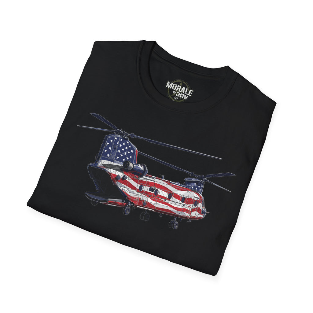CH-47 Chinook T-Shirt, black, American flag helicopter graphic