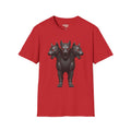 Red three-headed Cerberus dog T-shirt, three-head gothic graphic on front